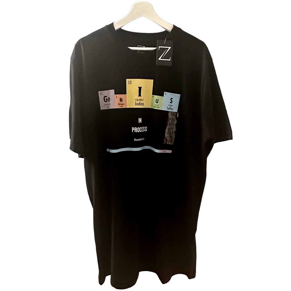 Z Men's Genius In Process Downloading Black Short Sleeve Shirt Size LTT NWT